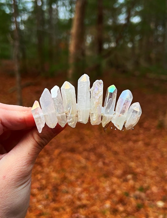 Mini Raw Angel Aura Quartz Crystal Crown: Witch Bridal  display picture 1