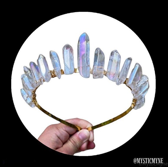 Angel amethyst aura crystal quarts headband crown Angel Aura Quartz Crystal Crown: Gold Wedding Headband - Etsy main image 4