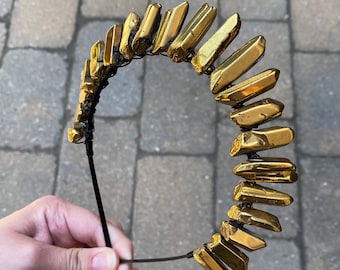 Gold Quartz Crystal Witch Crown: Bridal Cosplay Headband