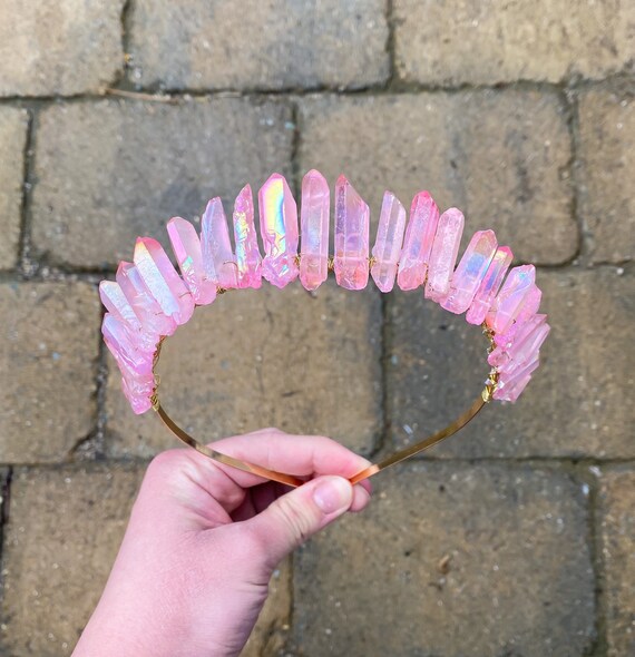 Pink Aura Quartz Crystal Crown: Witch, Bridal, Cosplay - Etsy display picture 2