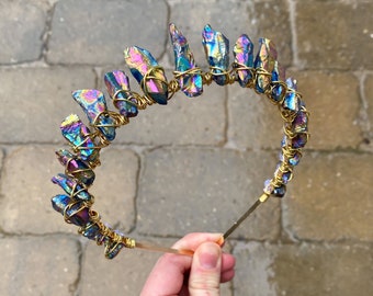 Goddess Titanium Quartz Crescent Moon Crown: Healing Crystal  display picture 3