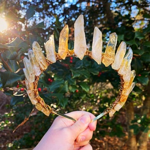 The Citrine Witch Crystal Crown (Polished Citrine Crown, Citrine Crystals, Bridal, Princess, Cosplay, Queen, Bride, Wedding, Boho, Mermaid)