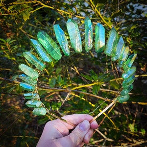 Green Aura Quartz Crystal Crown: Witch Cosplay Headband