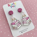 Cute Pink Book Stack Printed Acrylic Earrings Dangles product logo