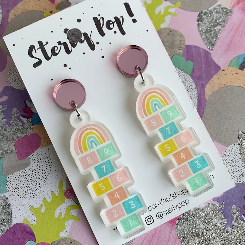 Rainbow Hopscotch Printed Acrylic Earrings