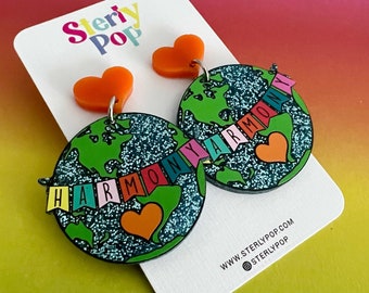 Harmony Day World Printed Acrylic Dangle Earrings