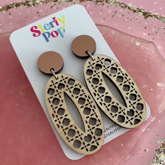 Rattan Oval Cut Outs Acrylic Dangles Earrings Etsy Australia
