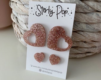 Rose Gold Piece of My Heart Mother Daughter Stud Set Acrylic Earrings