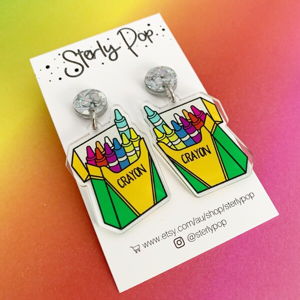 Crayon Box Printed Acrylic Dangles Earrings