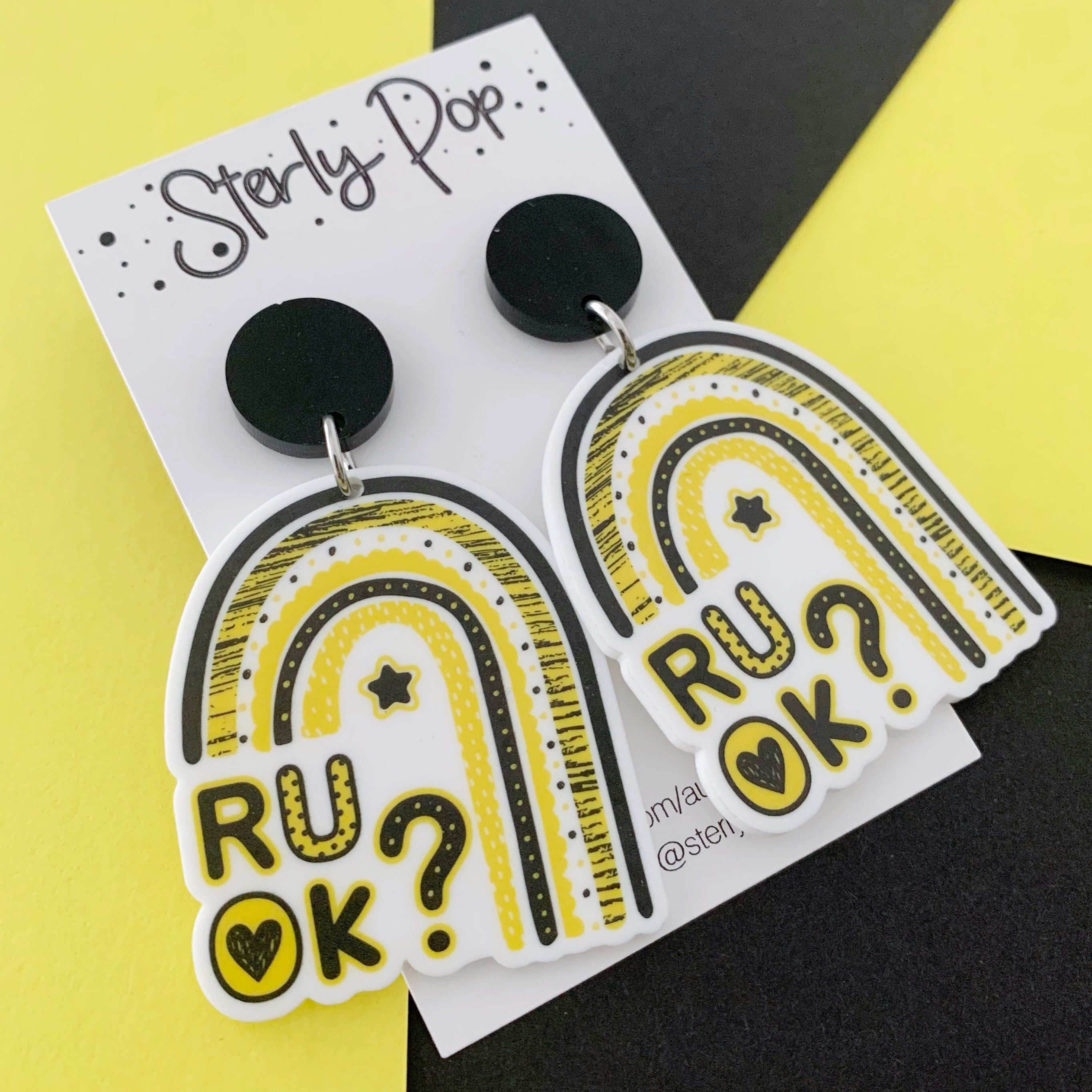 RUOK? Day Rainbow Printed Acrylic Dangles Earrings