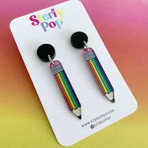 Rainbow Pencil Printed Acrylic Earrings Dangles