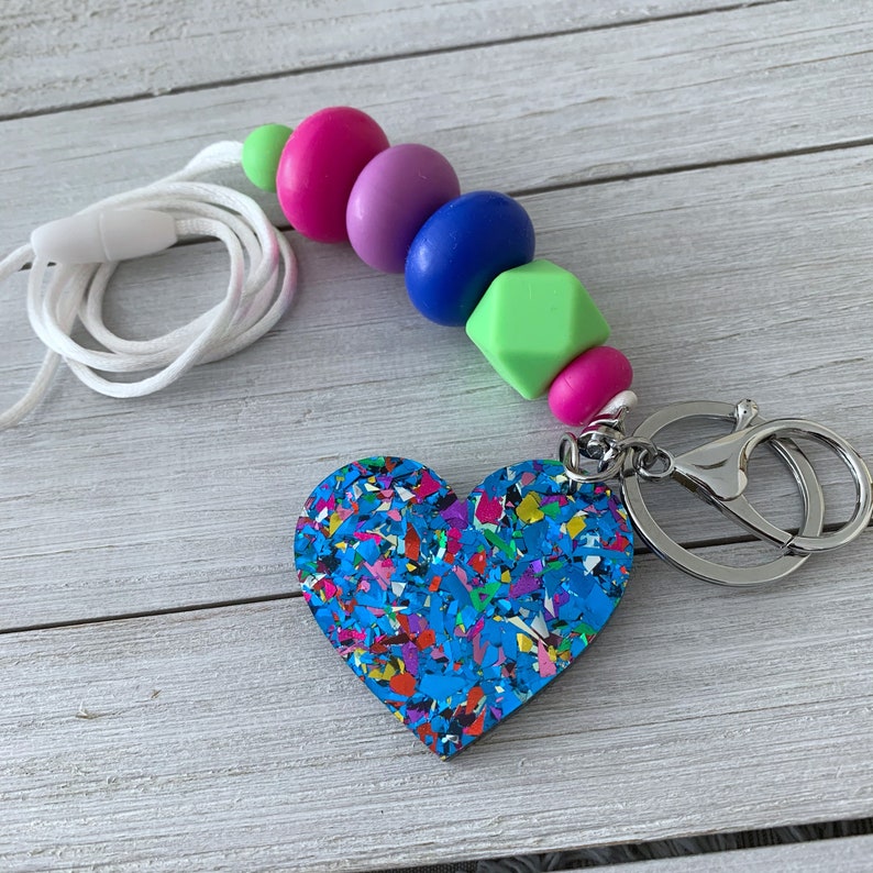 Blue Party Heart Lanyard Silicone Beads Acrylic