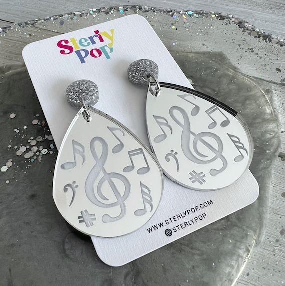 Music Note Teardrop Acrylic Earrings Dangles Etsy