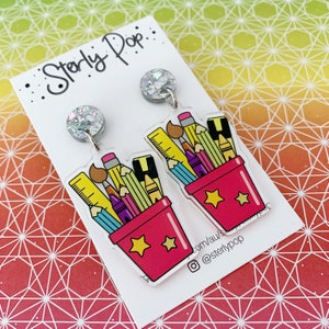 Pencil Pot Teacher Printed Acrylic Dangles