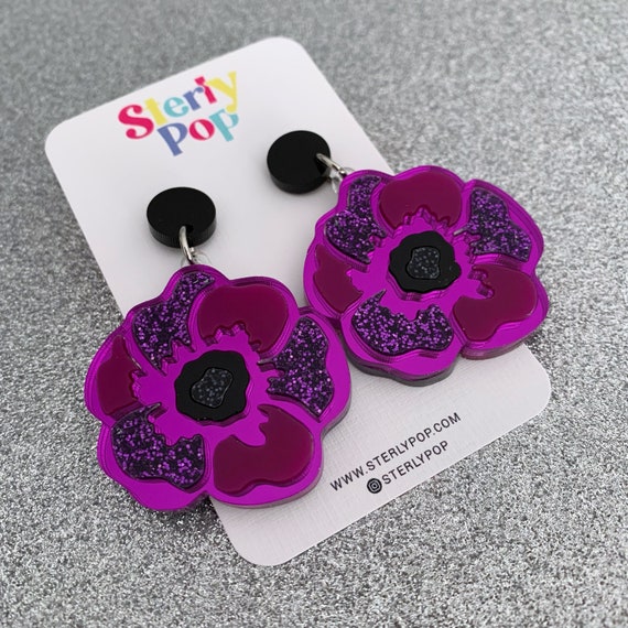 Purple poppy earrings clearance