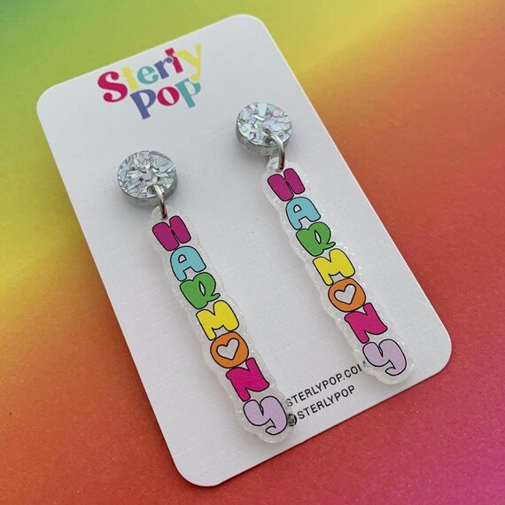 Harmony Day Words Printed Acrylic Dangle Earrings