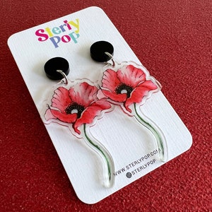 Watercolour Poppy Dangle Printed Acrylic Earrings