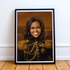 Michelle Obama Poster, Classical Painting, Regal art, General, First Lady, Democrat, Political