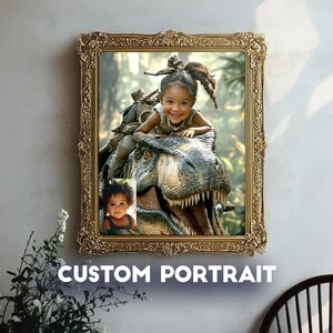 Custom T-Rex Dinosaur Portrait: African American Boy or Girl, Jurassic Art Poster Print