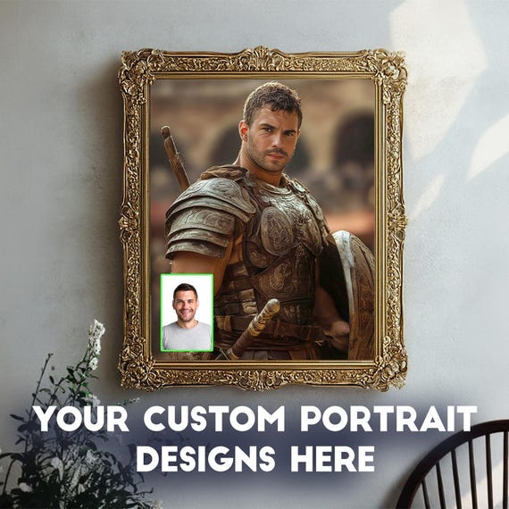 Custom Gladiator Portrait from Photo, Fierce Roman Warrior Portrait, Poster or Canvas Decor
