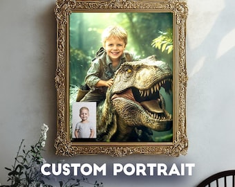 Custom T-Rex Dinosaur Portrait from Photo, Jurassic Art Kids Room Decor, Poster or Canvas