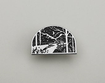 Night Drive Enamel Pin - Seconds Quality Landscape Enamel Pin - Wanderlust Lapel Pin