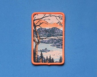 Solitude - Woven Wanderlust Landscape Patch - Sew On Mountain Lake Patch