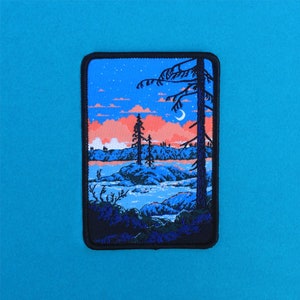 Dusk - Mountain Nature Celestial Moon Landscape Patch - Sew On Lake Patch