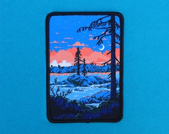 Dusk - Mountain Nature Celestial Moon Landscape Patch - Sew On Lake Patch