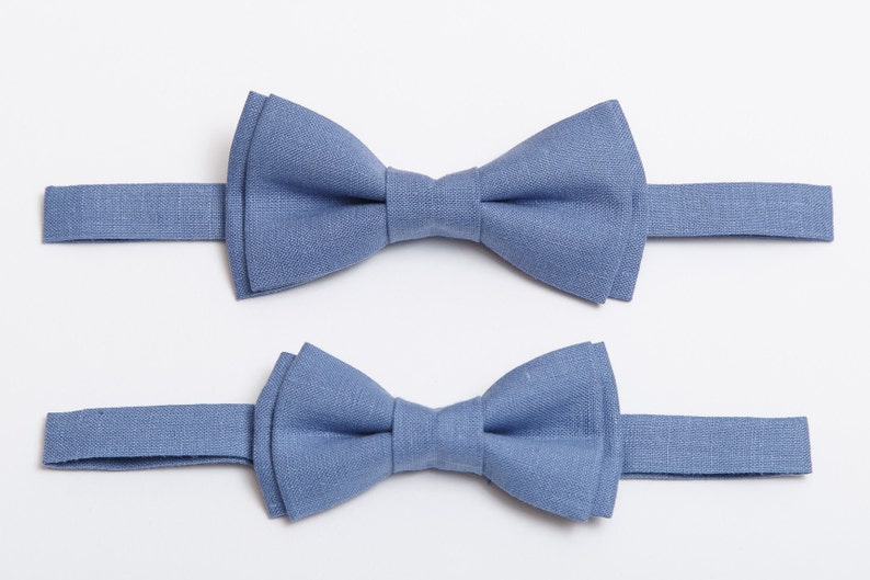 Bow tie for men Marina Blue Linen bow tie Father and son Etsy