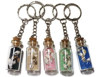 Mini Beach in a Bottle Keychain with Real Sea Shells Colored Sand Novelty Gift