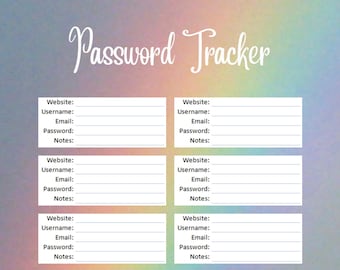 Password Tracker Printable Download Letter Size Sheet Rainbow Colors Sky Weather Nature