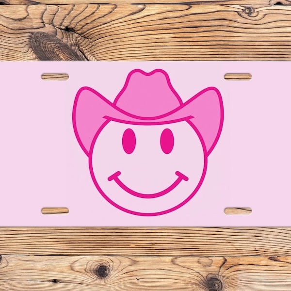 Pink Smiley Face Cowboy Cowgirl License Plate