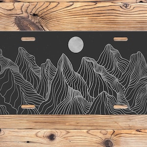 Hand Drawn Moon and Mountains License Plate