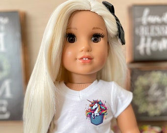 Pocket unicorn V-neck Graphic Tee for 18 inch dolls like American girl my life doll