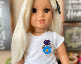 Pocket astronaut V-neck Graphic Tee for 18 inch dolls like American girl my life doll