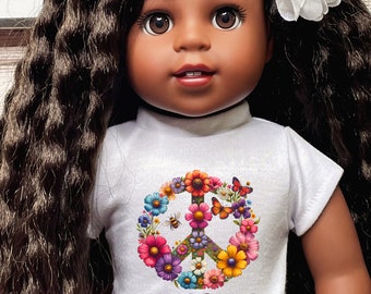 Flower power peace sign Graphic Tee 18 inch dolls like American girl my life doll