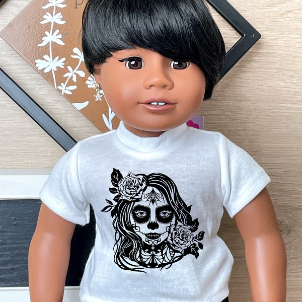 Goth sugar skull with rose Graphic Tee 18 inch dolls like American girl my life doll our generation dolls
