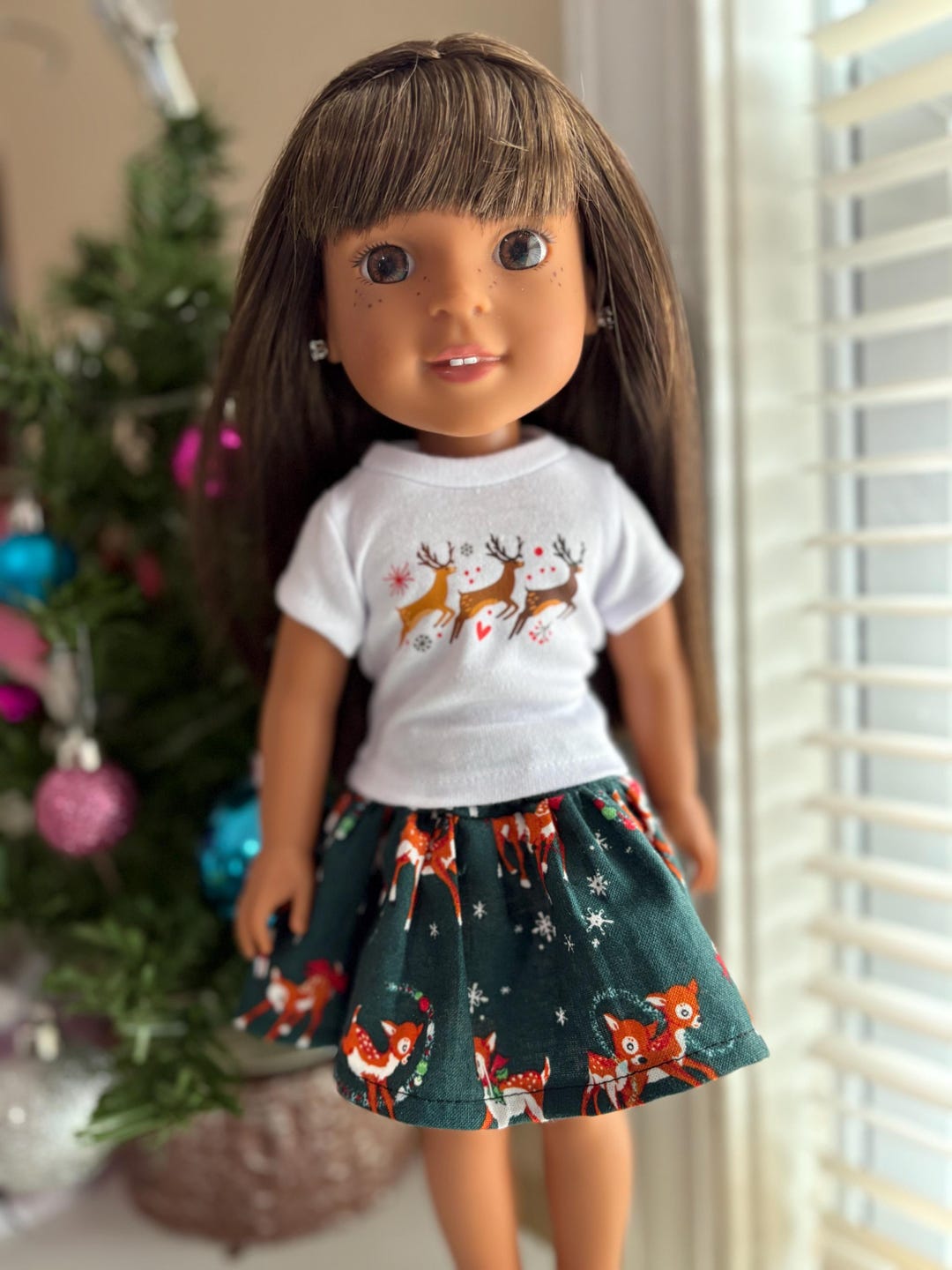 Gray & Pink Winter Skirt Outfit Set For 14.5-inch WellieWishers & American Girl Dolls - Dori's Doll Boutique