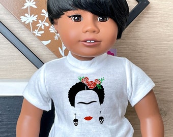 Women's History Frida inspired Graphic Tee for 18 inch dolls like American girl my life doll