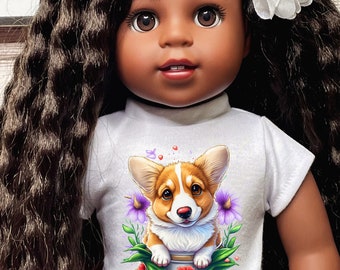 Puppy love Corgi with flowers Corgi Graphic Tee 18 inch dolls American girl my life doll