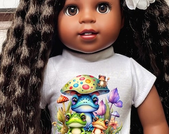 Frogs under a mushroom print Graphic Tee 18 inch dolls like American girl my life doll