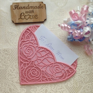 Heart Lace Envelope - Embroidered Envelope - Card Holder - Lace pocket - Wedding gift - Birthday gift - Mothers day gift - Christmas gift