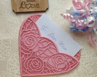 Heart Lace Envelope - Embroidered Envelope - Card Holder - Lace pocket - Wedding gift - Birthday gift - Mothers day gift - Christmas gift