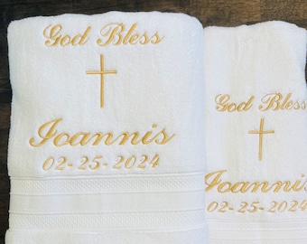 Personalized Baptism Towel - Plain Cross - Custom Embroidery on Christening Towel - Baptism keepsake - Personalized religious gift