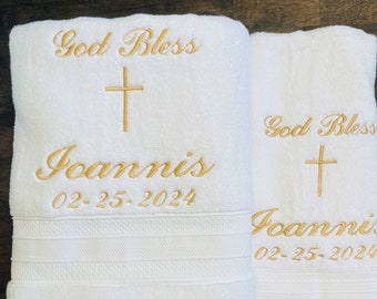 Personalized Baptism Towel: Embroidered Plain Cross, Religious Keepsake