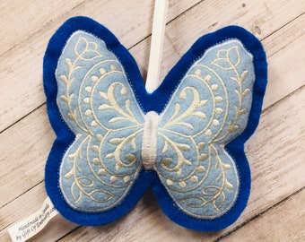 Butterfly Felt Ornament - Stuffed decor - Blue butterfly memorial ornament - Gift for butterfly lover - Personalized gift - Mothers day gift