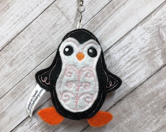 Embroidered Penguin Keychain: Personalized Felt Key Ring Bag Charm