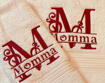 Custom Embroidered Towel with Flourish Monogram and Name - Personalized gift - Anniversary keepsake - Wedding present - Mothers day gift