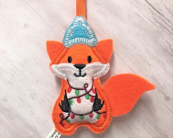 Winter Fox Ornament - Embroidered felt stuffed decoration - Personalized gift  - Stocking stuffers - Mothers day gift